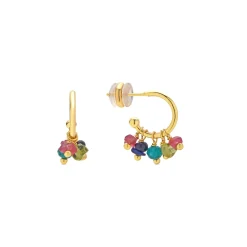 Pendientes acabado oro amarillo de 18k y Multicolor Piedra Natural - Onisu
