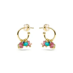 Pendientes acabado oro amarillo de 18k y Multicolor Piedra Natural - Onisu