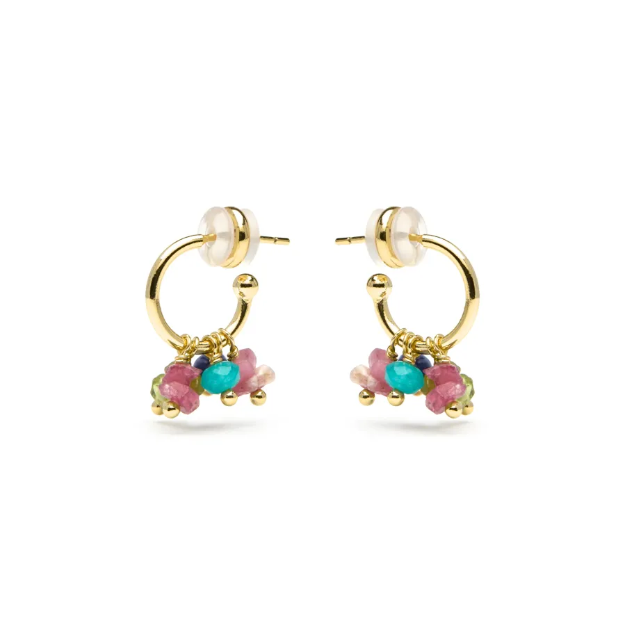 Pendientes acabado oro amarillo de 18k y Multicolor Piedra Natural - Onisu