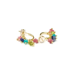 Pendientes acabado oro amarillo de 18k y Multicolor Piedra Natural - Onisu