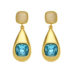 Pendientes acabado oro amarillo de 18k y Cristal Azul - Sethi