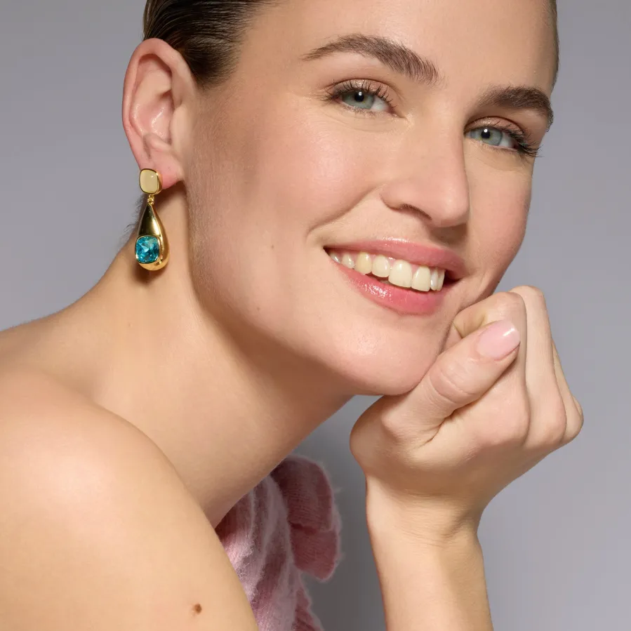 Pendientes acabado oro amarillo de 18k y Cristal Azul - Sethi