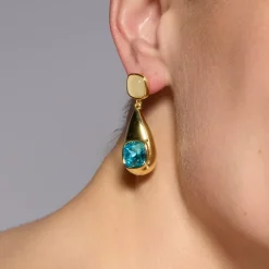 Pendientes acabado oro amarillo de 18k y Cristal Azul - Sethi