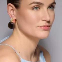 Pendientes acabado oro amarillo de 18k y Cristal Morado - Nedla