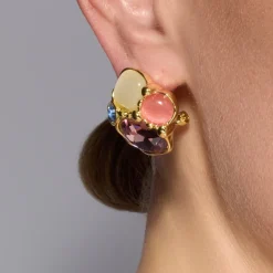 Pendientes acabado oro amarillo de 18k y Cristal Morado - Nedla