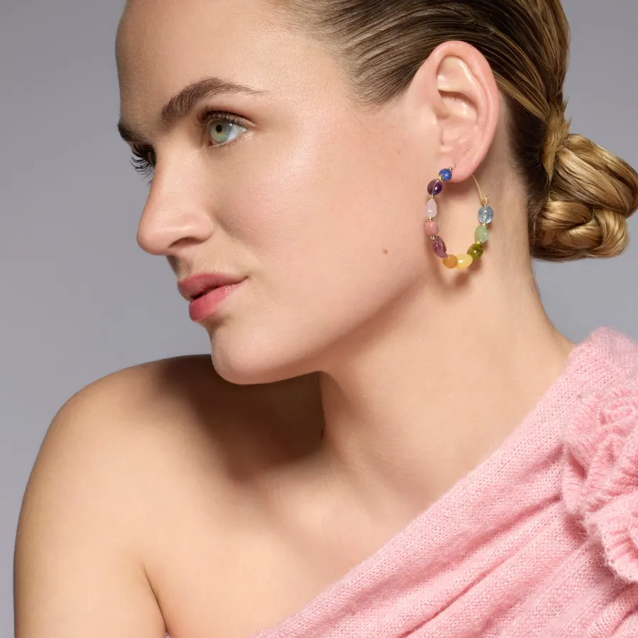 Pendientes acabado oro amarillo de 18k y Multicolor Piedra Natural - Umavi