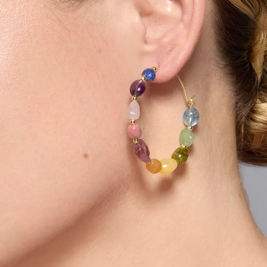 Pendientes acabado oro amarillo de 18k y Multicolor Piedra Natural - Umavi