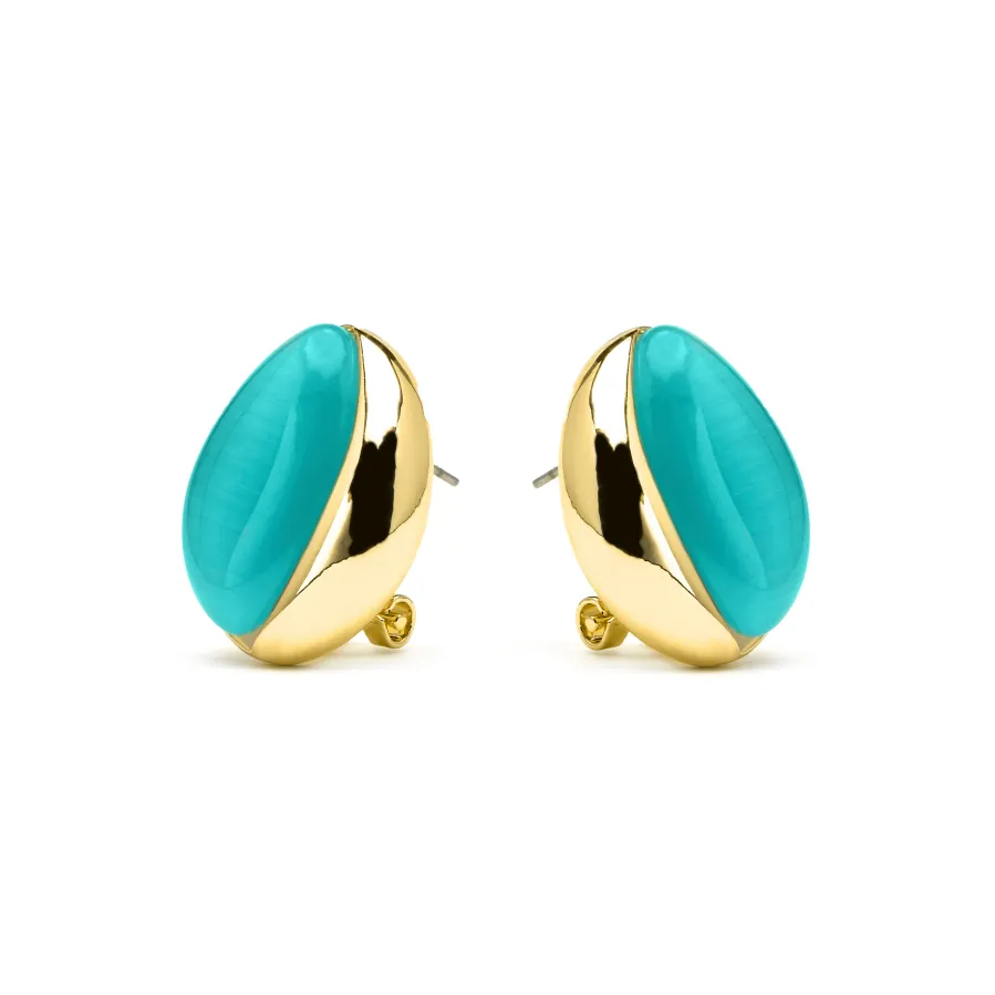 Pendientes acabado oro amarillo de 18k y Ojo de Gato Verde - Xorai