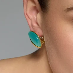 Pendientes acabado oro amarillo de 18k y Ojo de Gato Verde - Xorai