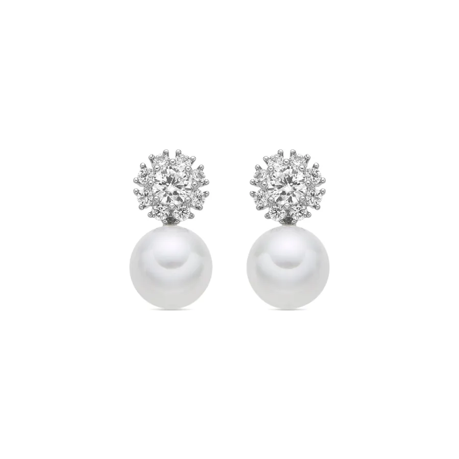 Pendientes acabado plata y Perla Blanca - Zioka