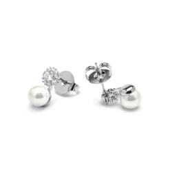 Pendientes acabado plata y Perla Blanca - Zioka