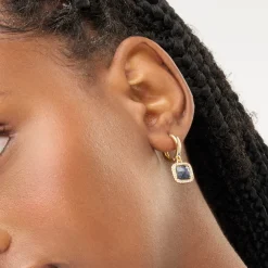 Pendientes con Cristal Azul Oscuro acabados en oro amarillo 18K - Liw