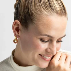 Pendientes con Cristal Rojo acabado oro 18k - Rawe