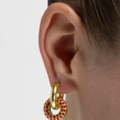 Pendientes con Cristal Rojo acabado oro 18k - Rawe