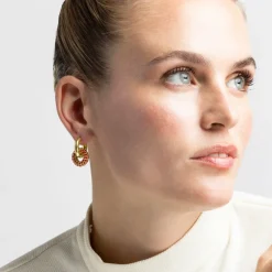 Pendientes con Cristal Rojo acabado oro 18k - Rawe