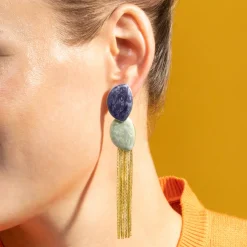 Pendientes con Lacado Azul acabado oro 18k - Gori