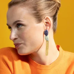 Pendientes con Lacado Azul acabado oro 18k - Gori