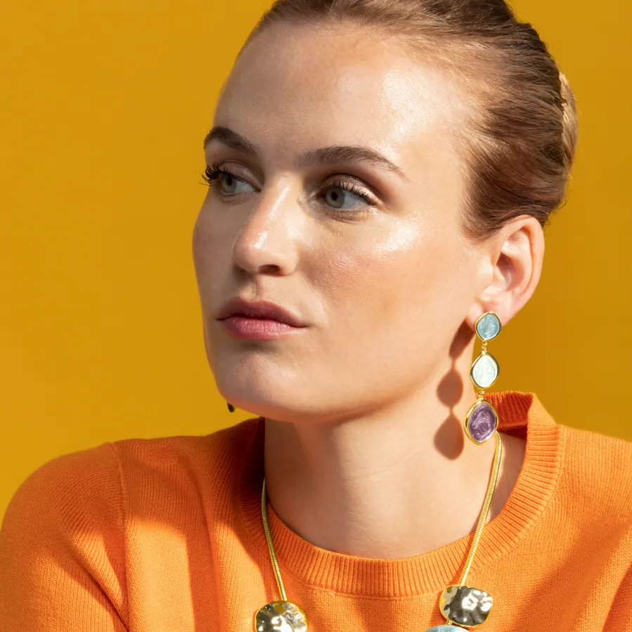 Pendientes con Lacado Azul acabado oro 18k - Belgul