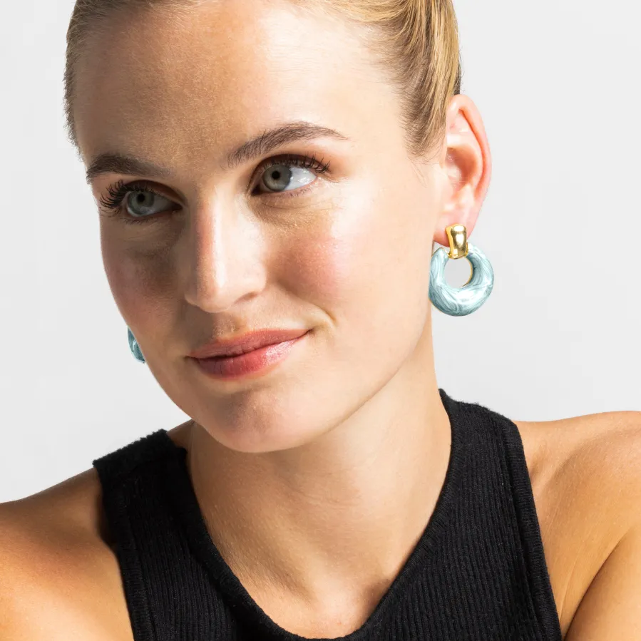 Pendientes con Lacado Azul acabado oro 18k - Fores