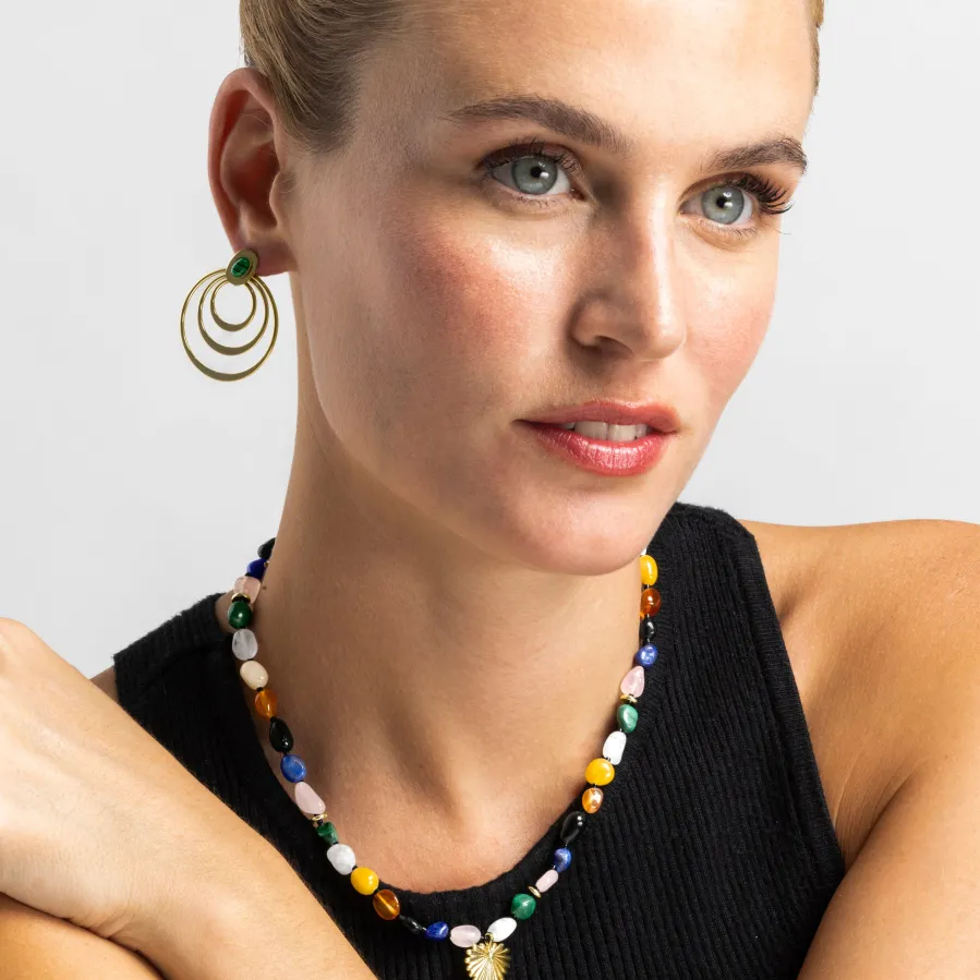 Pendientes con Malaquita acabado oro 18k - Hask