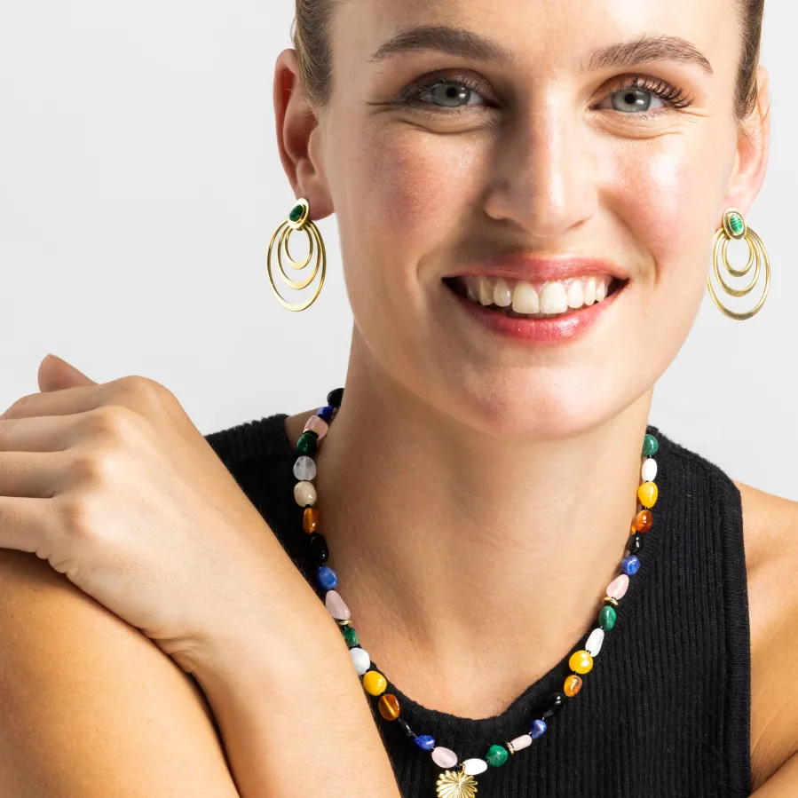 Pendientes con Malaquita acabado oro 18k - Hask