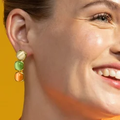 Pendientes con Ojo de Gato Multicolor acabado oro 18k - Shureo