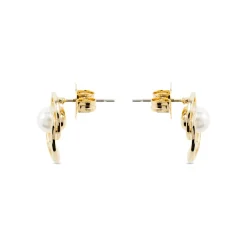 Pendientes con Perla Blanca acabado oro 18k - Lebya