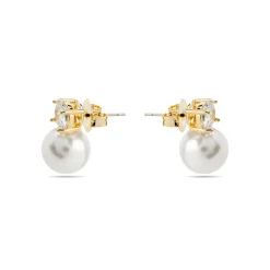 Pendientes con Perla Blanca acabado oro 18k - Pacezu