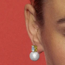Pendientes con Perla Blanca acabado oro 18k - Pacezu