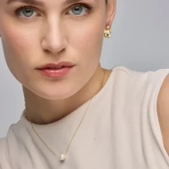 Pendientes con Perla Blanca acabado oro 18k - Miclaw