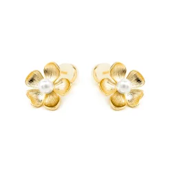 Pendientes con Perla Blanca acabado oro 18k - Miclaw