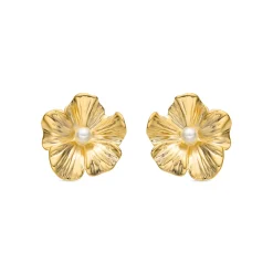 Pendientes con Perla Blanca acabado oro 18k - Leod