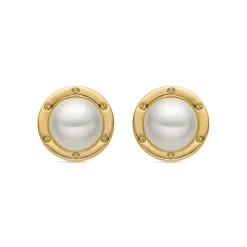 Pendientes con Perla Blanca acabado oro 18k - Ciada