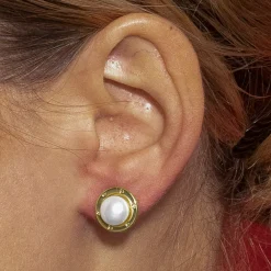 Pendientes con Perla Blanca acabado oro 18k - Ciada