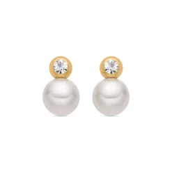 Pendientes con Perla Blanca acabado oro 18k - Asny
