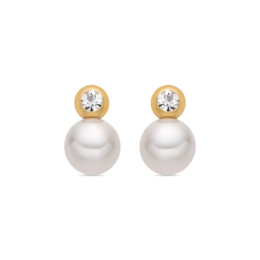 Pendientes con Perla Blanca acabado oro 18k - Asny