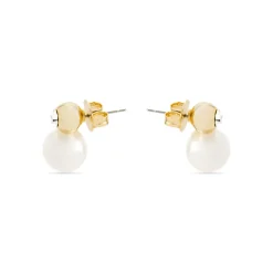 Pendientes con Perla Blanca acabado oro 18k - Asny