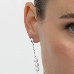 Pendientes con Perla Blanca acabado plata - Galdin