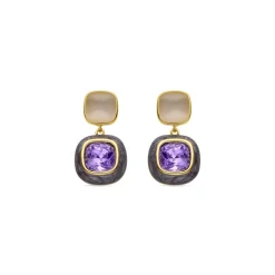 Pendientes de Circonita Amatista acabados en oro amarillo 18K - Xumas