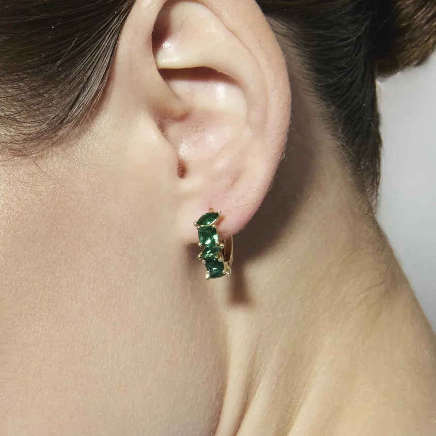 Pendientes de Circonita Esmeralda acabado en oro amarillo de 18k - Arose