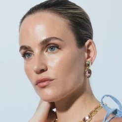 Pendientes de Circonita Marrón acabado en oro amarillo 18k - Ashan
