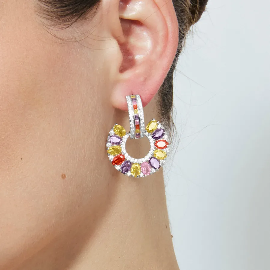 Pendientes de Circonita Multicolor Acabado En Plata - Chaxa