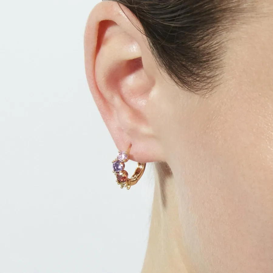 Pendientes de Circonita Multicolor acabado en oro rosa de 18k - Zamza