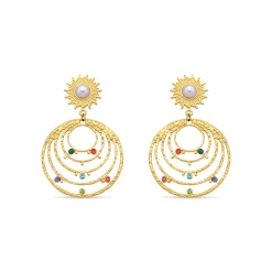 Pendientes de Circonita Multicolor acabado en oro amarillo 18k - Malema