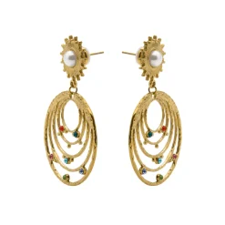 Pendientes de Circonita Multicolor acabado en oro amarillo 18k - Malema
