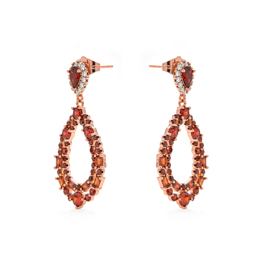Pendientes de Circonita Rubí acabado en oro amarillo de 18k - Damao