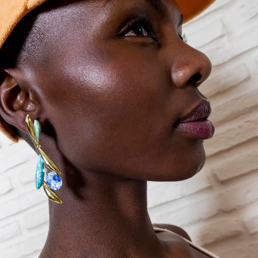 Pendientes de Circonita Topacio Azul acabados en oro amarillo 18K - Amarke