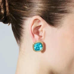 Pendientes de Cristal Azul acabado en oro amarillo de 18k - Casis