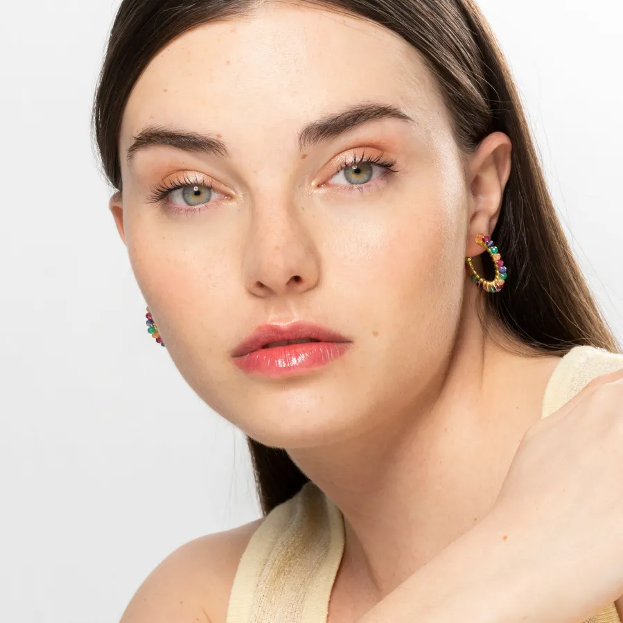 Pendientes de Cristal Multicolor acabados en oro amarillo 18K - Aiel