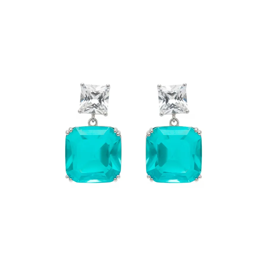 Pendientes de Cuarzo Hidrotermal Verde Paraiba Acabado En Plata- Lynor